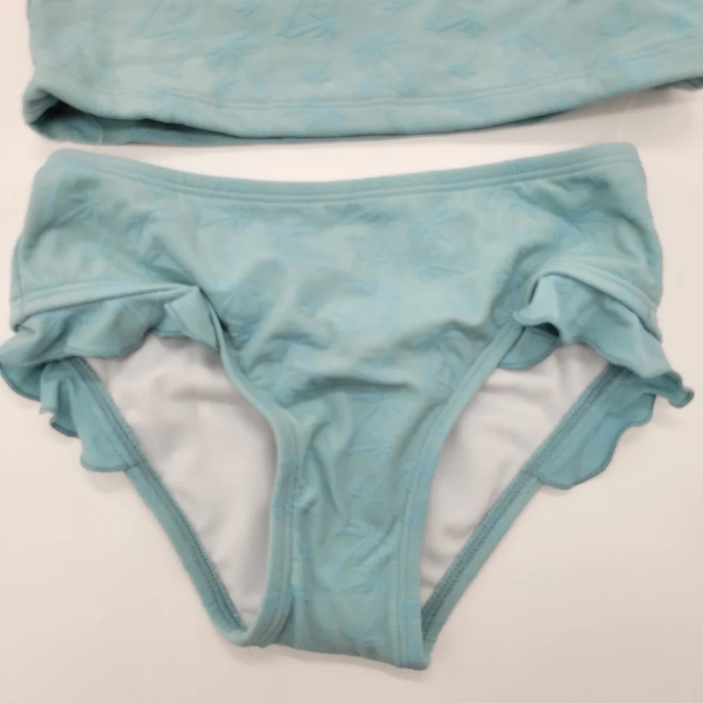 Gottex Kids Swim Set Long Sleeve Rashgaurd Teal Blue Palm Print Size 5 NEW